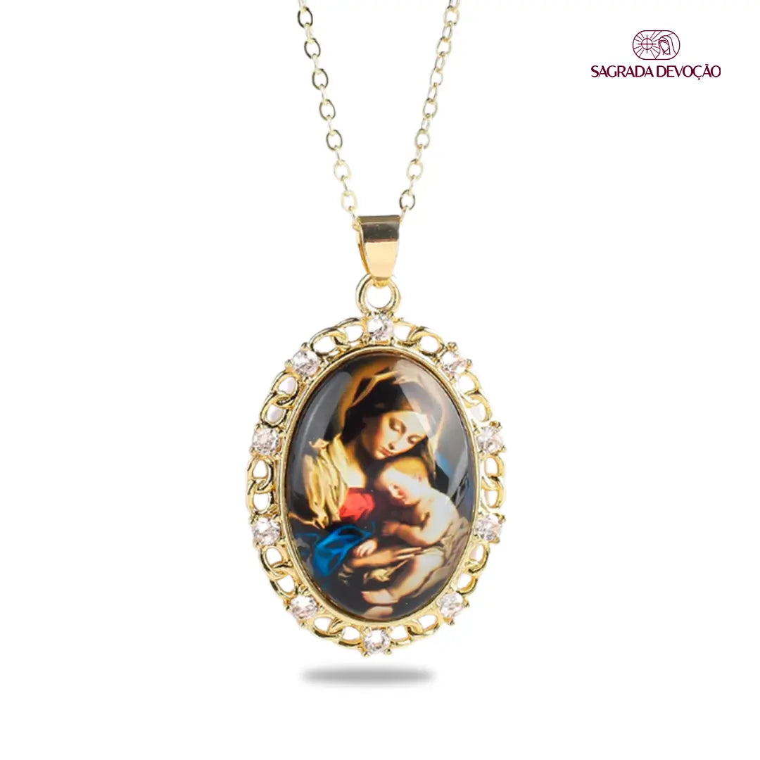 Colar Religioso de Zircônias em Ouro 14K