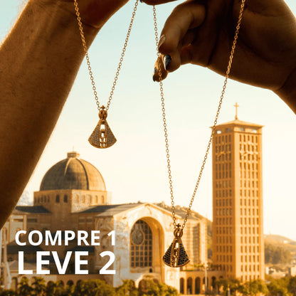 [COMPRE 1 LEVE 2] Colar Nossa Senhora Aparecida Dupla Face - Zircônia Premium & Ouro 14K